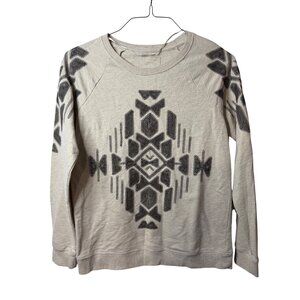 Ruffhewn Womens Medium Cozy Sweatshirt Tan Gray Raglan Native Navajo Aztec Print